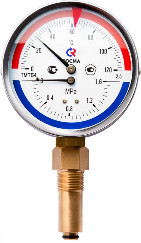 Термоманометр радиальный РОСМА ТМТБ-41Р.2 (0-120С)(0-1МРа)G1/2.2,5 Манометры #1